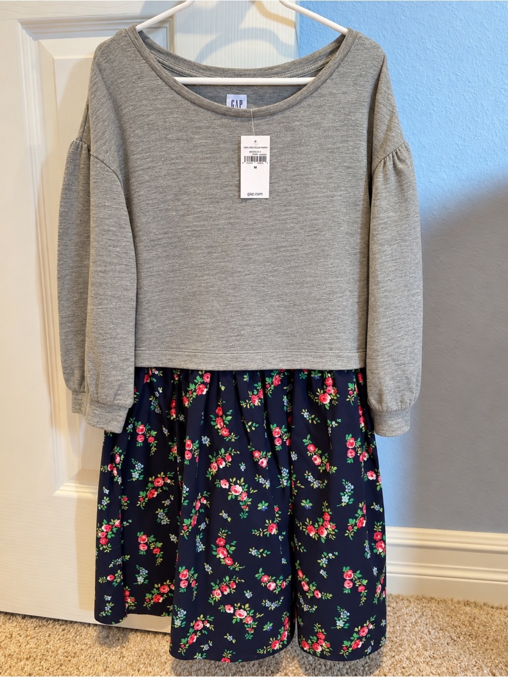 GAP Kids Grey Sweater Bodice with Navy Floral Skirt Dress